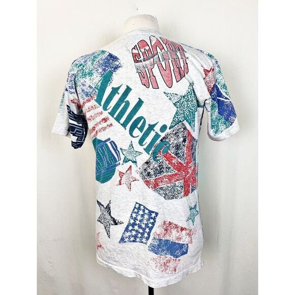 Vintage Athletic T-Shirt One Size All over Print Grey Single Stitch - Picture 4 of 9